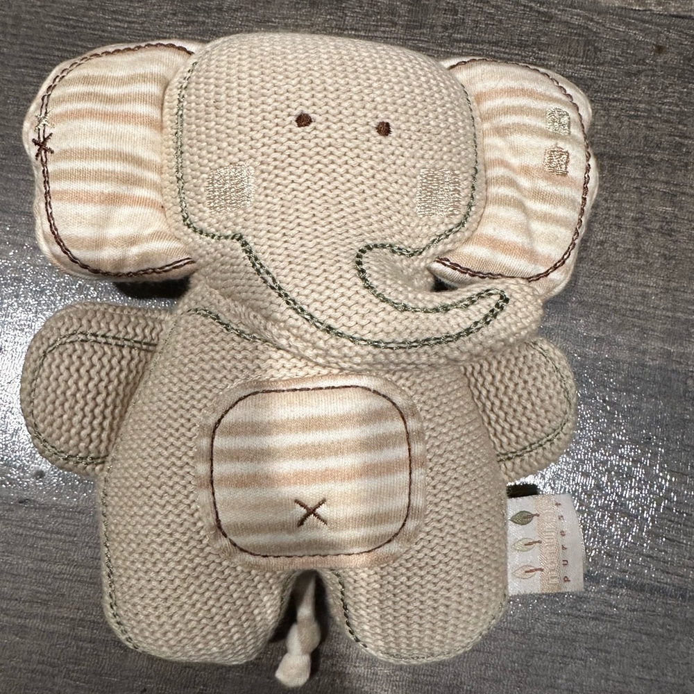 Natures Purest Cream Knit Elephant Plush Rattle